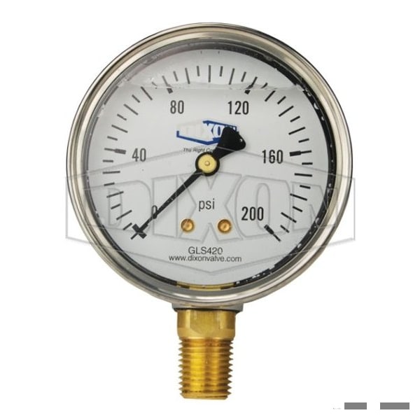 Gauge, 0 to 1500 psi, 1/4 in NPT Connection, 2-1/2 in Dial, +/- 3-2-3 %, Glycerin Liquid Filled